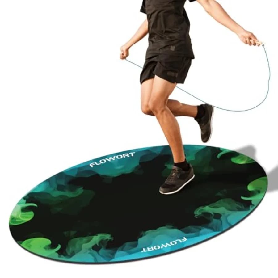 Large Rubber Mat for Exercises, Internal and External Use, Anti-slip Oval Design, Urti Absorption, Thickness 10mm, Black, Ideal for Jumping with Corda