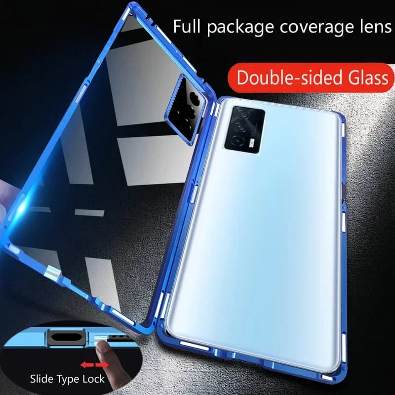 Custodia per telefono in metallo con chiusura a scatto in vetro temperato a doppia faccia per OPPO A5i A40m A3x A5 Pro 5G 4G Custodie con protezione per lenti complete