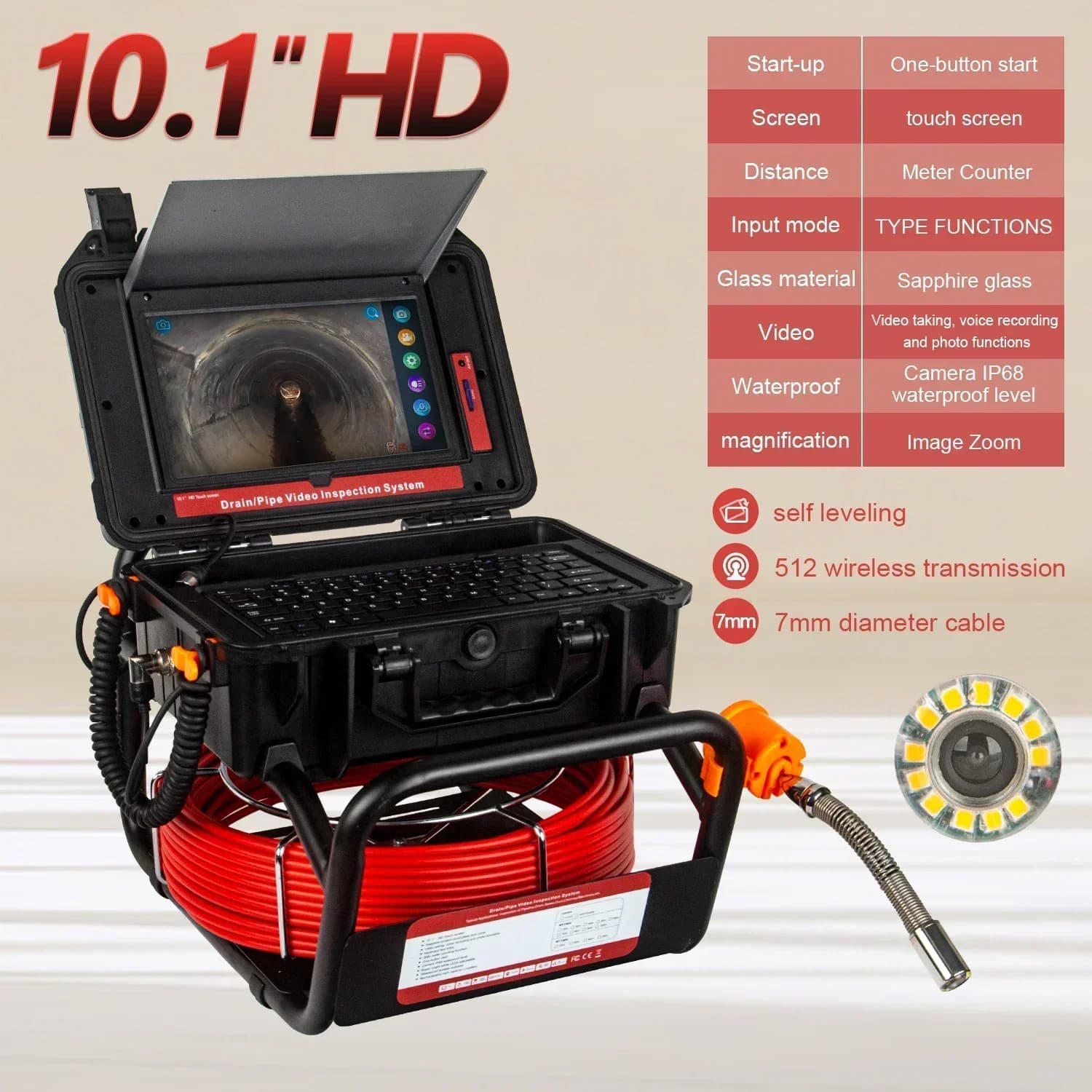 Pipe Inspection Camera 10.1 inch 1080P Screen, SYANSPAN sewer Endoscope 512HZ Sonda/ Transmitter Counter 30/50M