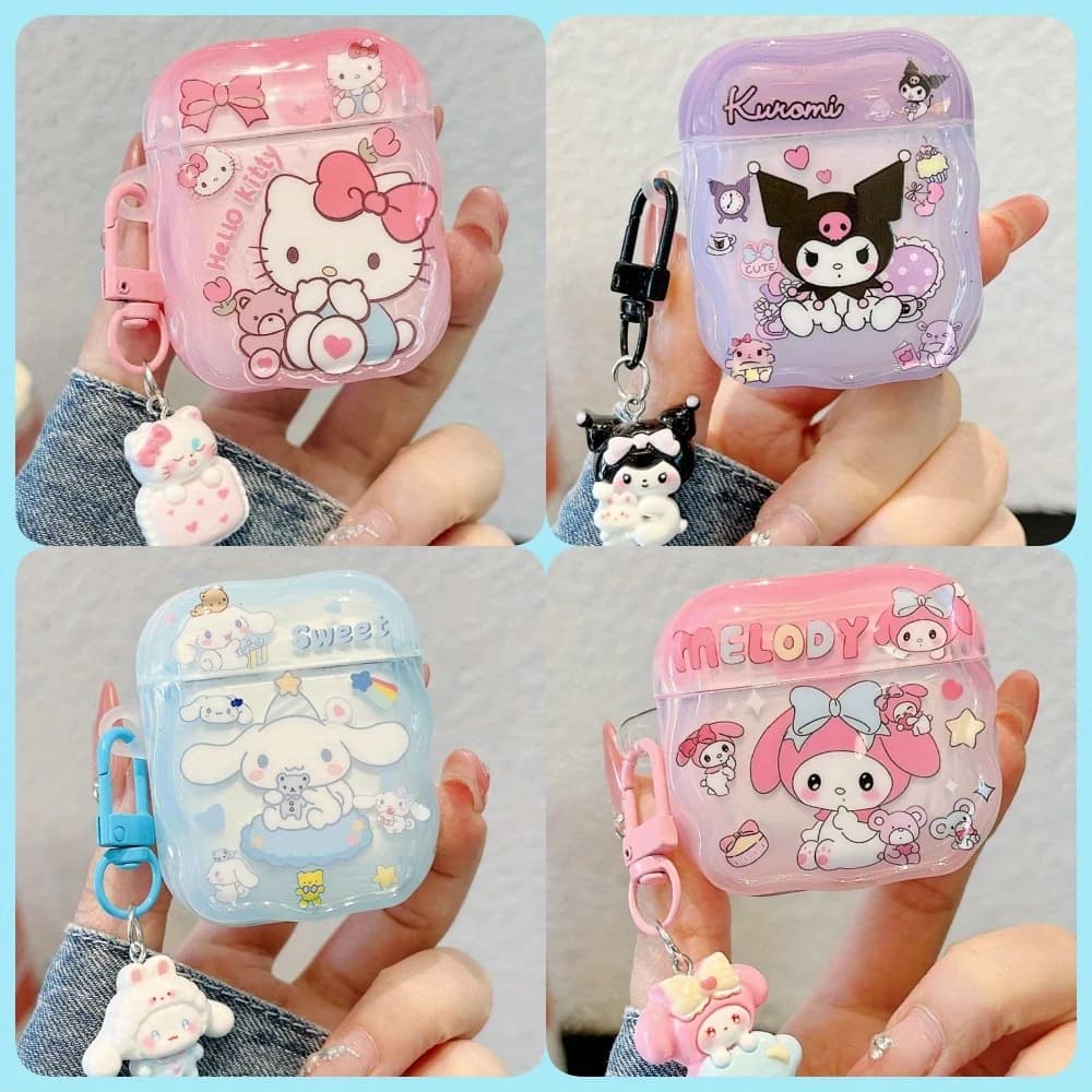 Sanrio Auricular Case Hello Kitty Kuromi Melody Cinnamoroll for Airpods 1 2 3 4 Pro 2 3, Protective Cover with Pendant