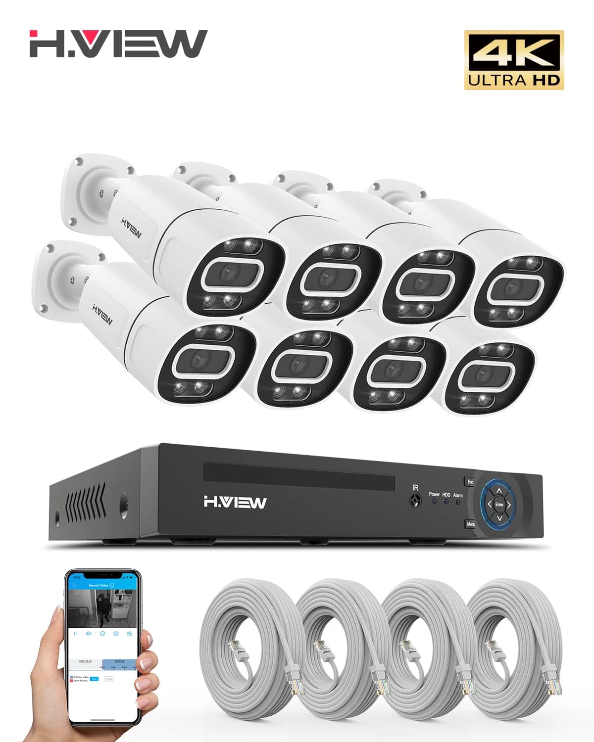 H.View 4K 5Mp 8Mp poe Security Camera System CCTV Home Video Security Kit 8Ch Nvr Audio External IP Camera App xmeye