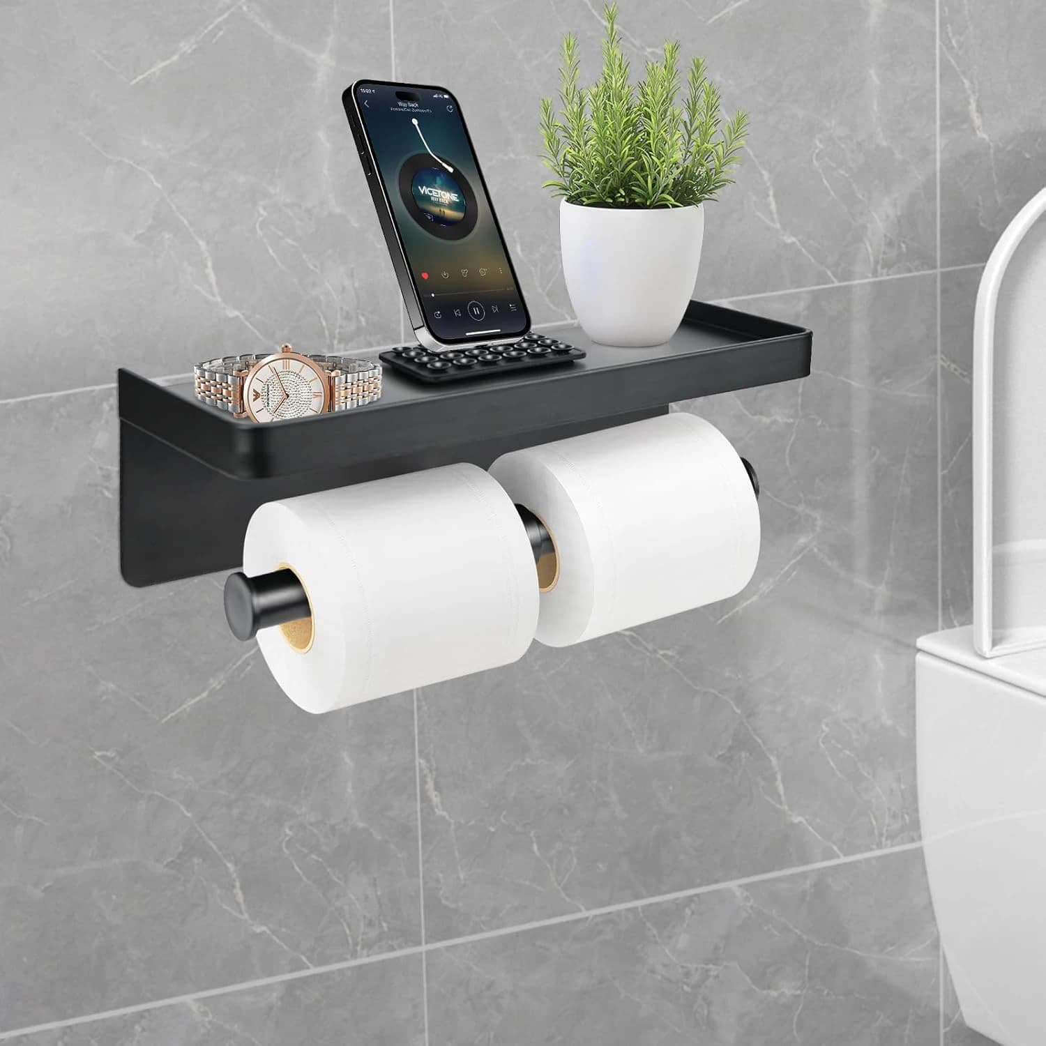 Grande Porta carta igienica Montato a parete Porta rotolo di carta Con il vassoio di stoccaggio Supporto per cellulare Per la cucina Accessori per il bagno