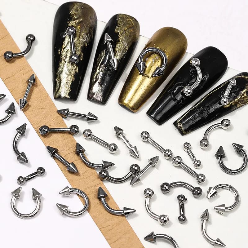 30 pezzi di accessori per unghie stile punk, borchie in lega per piercing, curva in metallo, parti di rivetti a freccia, ciondoli per decorazioni per unghie