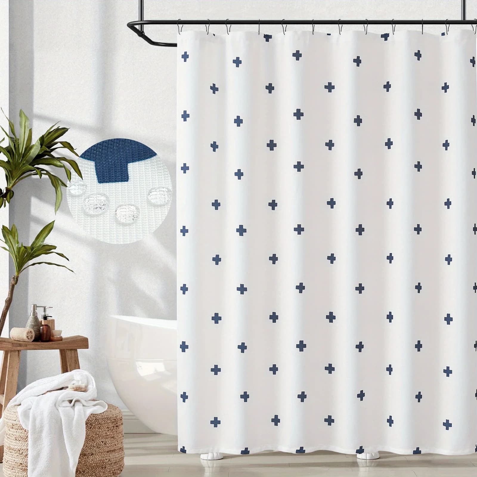 Tenda da doccia geometrica con motivo incrociato JINCHAN - Design moderno ispiratore, impermeabile, 70x72 pollici, include ganci