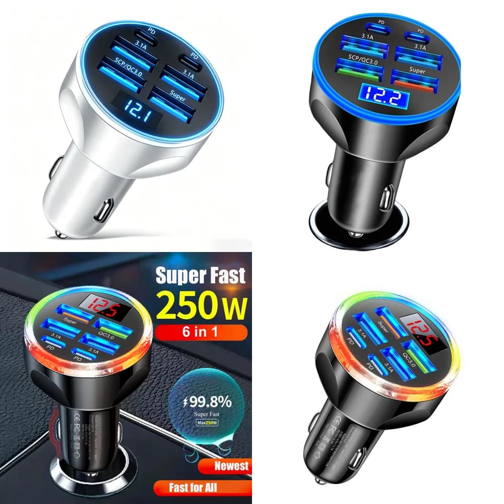 Caricabatterie USB C Multiporta per Auto con Display di Tensione, Adattatore di Ricarica Super Veloce con Voltmetro per iPhone e Samsung, Nuovo Prodotto