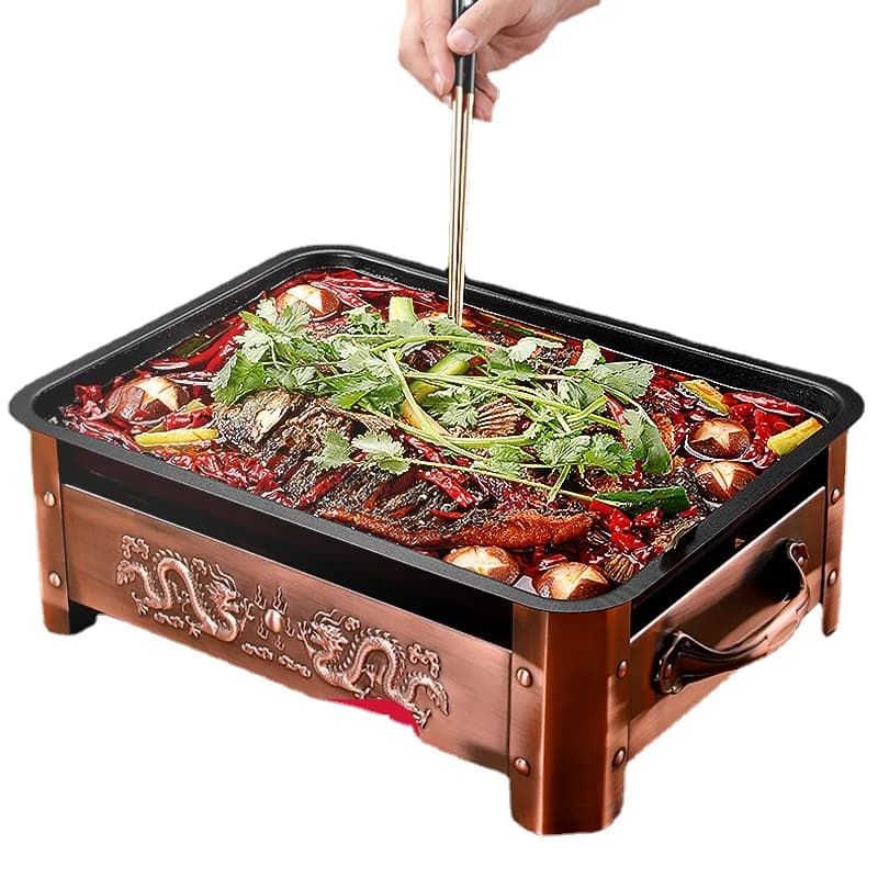 Commercial Rectangular Fish Roasting Plate Rack Holder Charcoal Fire Alcohol Special Barbecue Fish Non-Stick Stainless Steel