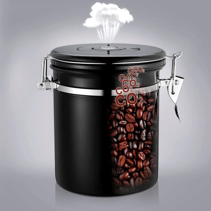 Stainless Steel Sealed Tank MoistureProof Coffee Bean Tea Storage Pot With Air Evacuation Valve 1.8L About Holding 750g