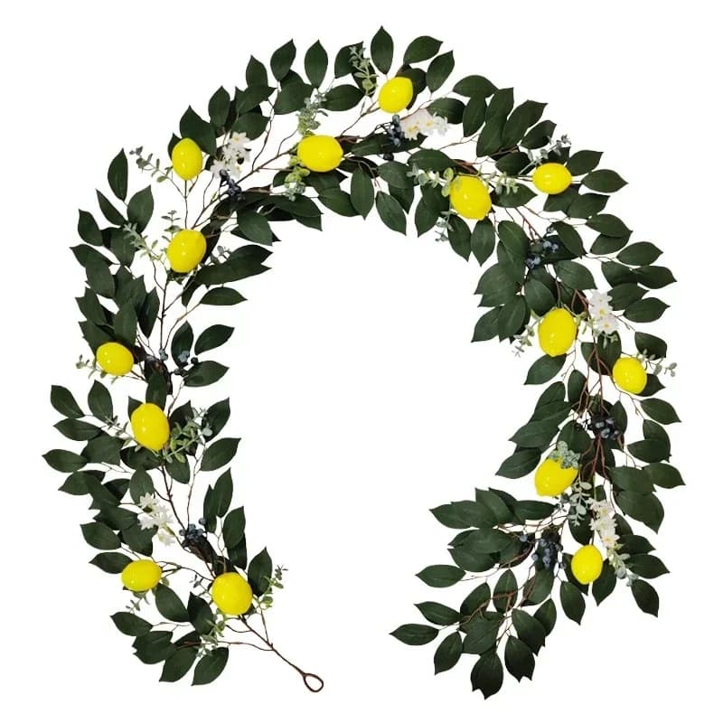 New 198cm Artificial Plant Lemon Rattan Nordic Style Home Wall Hanging Decoration Fake Plant Decor Wall Hanging Vine Faux Plant