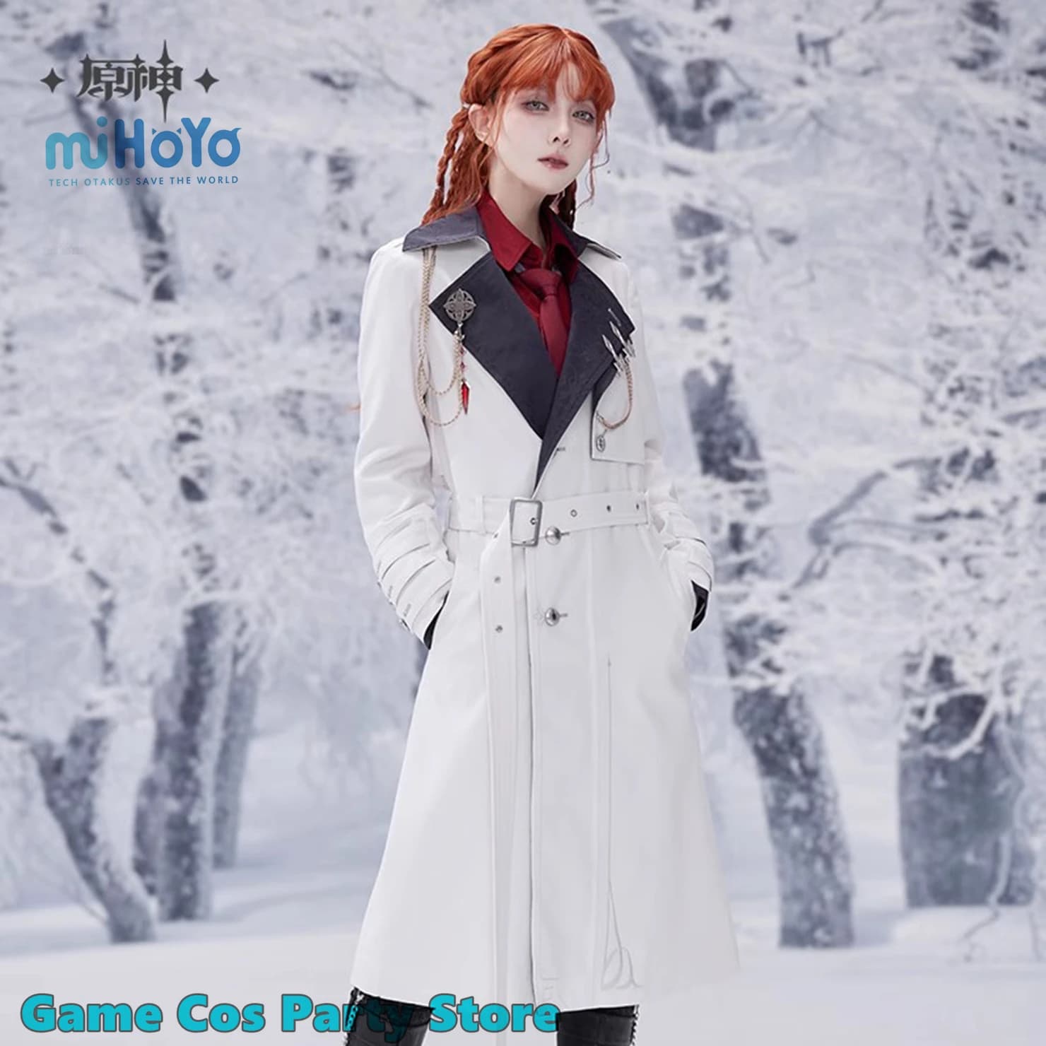 [Autentico] Genshin Impact Fatui Harbingers Frost And Flame Coat Long Anime Game Costumes Cosplay Women's Coat Pendant