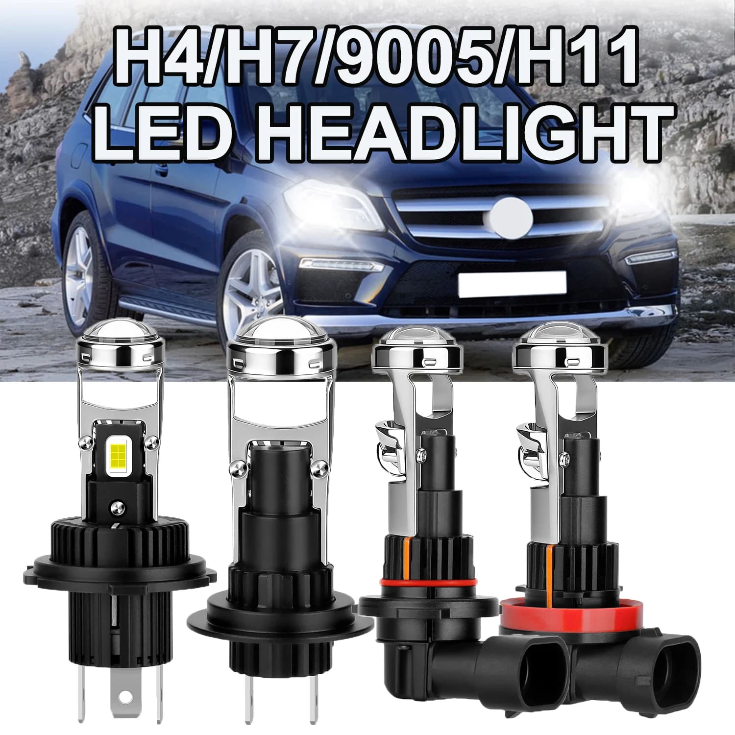 Lampadine LED H4 con Lente Proiettore H7 H11 9005 HB3 per Fari Auto, Canbus 30000LM, Fascio Alto/Basso, Mini Lampada 12V 6000K Bianca