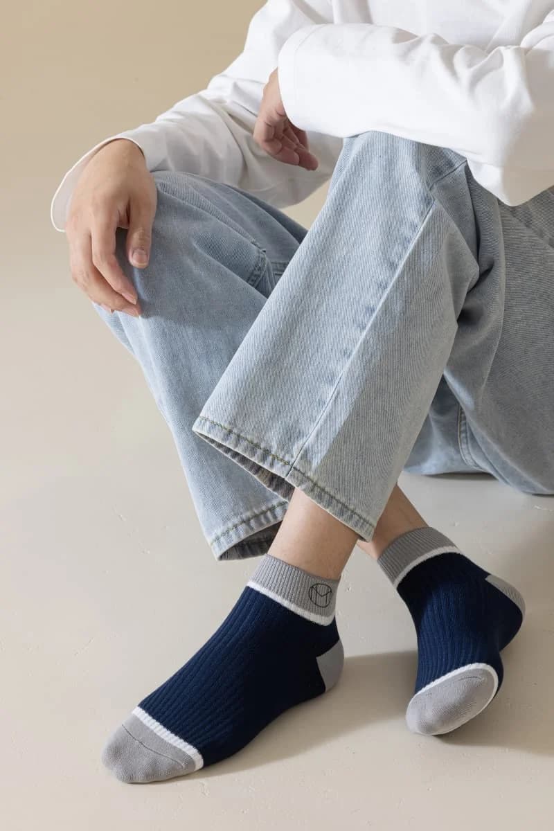 Calzini Classici da Uomo a Blocchi di Colore, Calzini Traspiranti in Cotone Premium, Calzini Casual Anti-Odore per Business, Uso Quotidiano, Confezione da 5