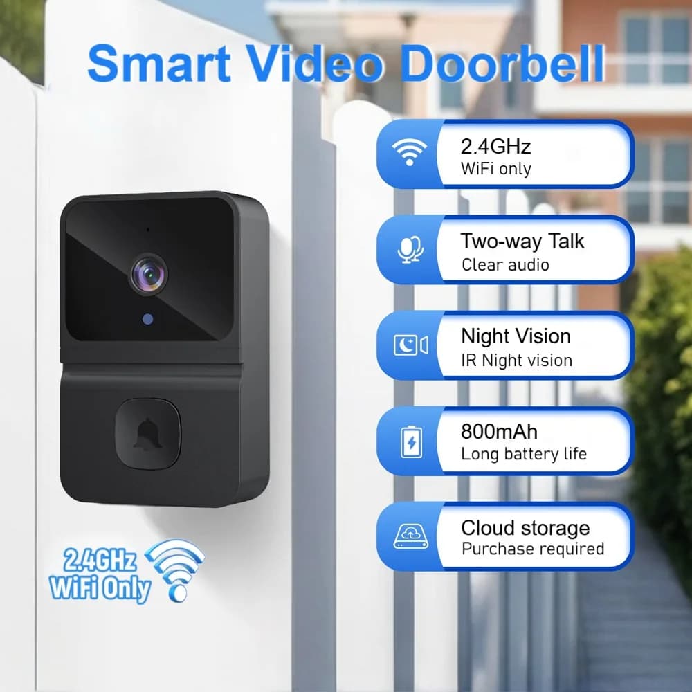 Campanello Wireless WiFi con Telecamera HD per Esterni, Videocitofono con Visione Notturna e Cambio Voce, Monitoraggio Domestico