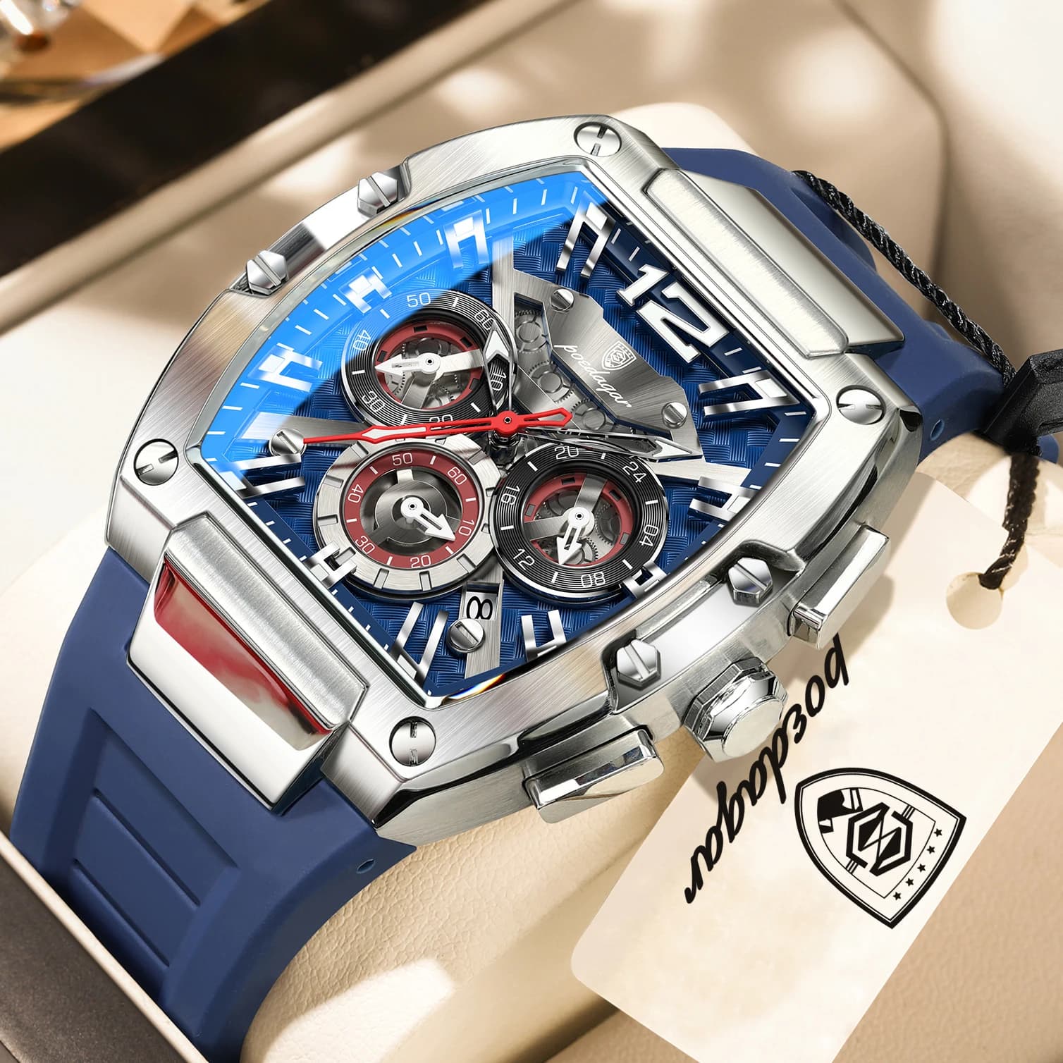 POEDAGAR Orologi da Uomo Originali alla Moda, Luminosi, Impermeabili, con Data, Orologio Sportivo Cronografo al Quarzo con Cinturino in Silicone