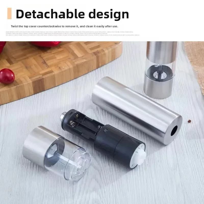 Set Macinapepe e Macinasale Elettrico Portatile, Funzionamento con Una Mano, Macina Spezie in Acciaio Inox con Luce, Macinapepe Automatico