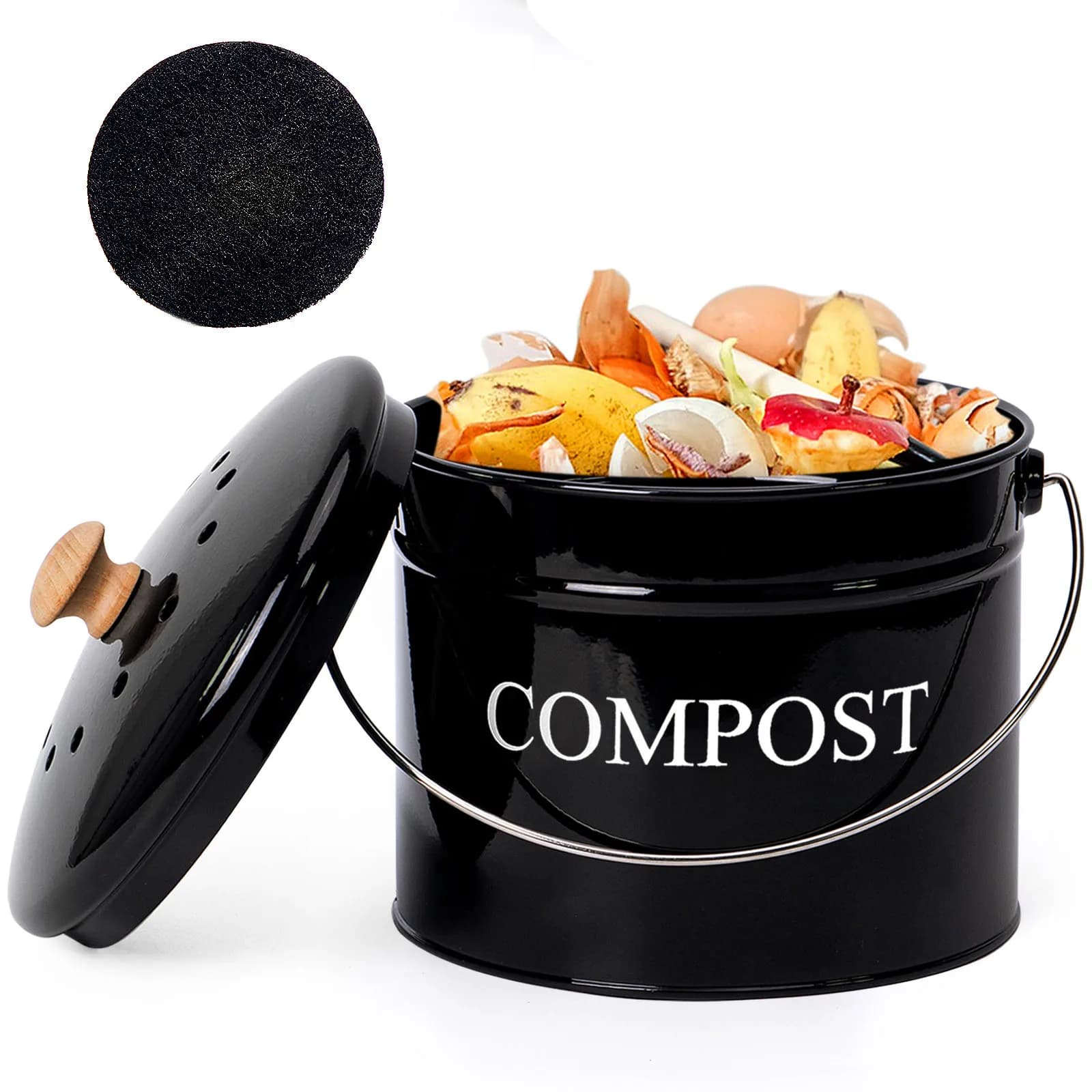 Kitchen Compost Bin Compost Bucket Odorless Trash Dustbin Filter for Food Scrap with Lid Farmhouse Compost Caddy Bin