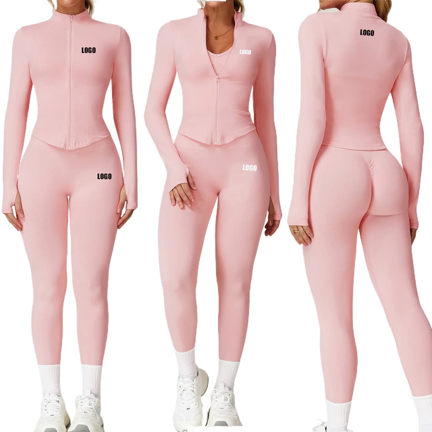 Custom LOGO women's seamless yoga sportswear threaded waist and hip fitness clothing two-piece set