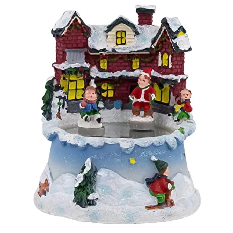 Carillon Natalizio Northlight con Villaggio Animato e Pista di Pattinaggio sul Ghiaccio, 5.25 Pollici, Rosso, Ornamento Decorativo per le Feste, Artigianato in Legno con Melodia