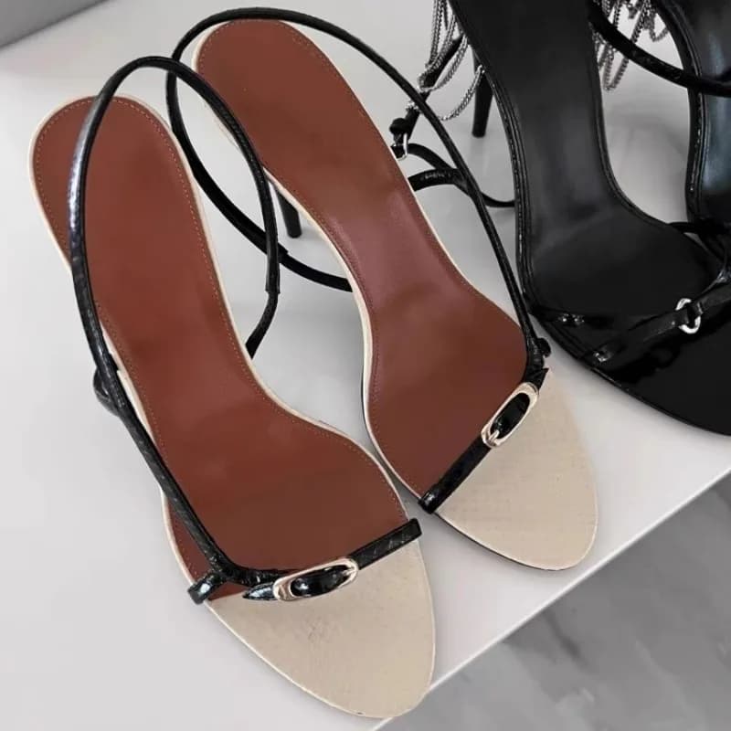 Open toed high heels for women in summer 2025 color blocked slim strap fairy style sandals for women