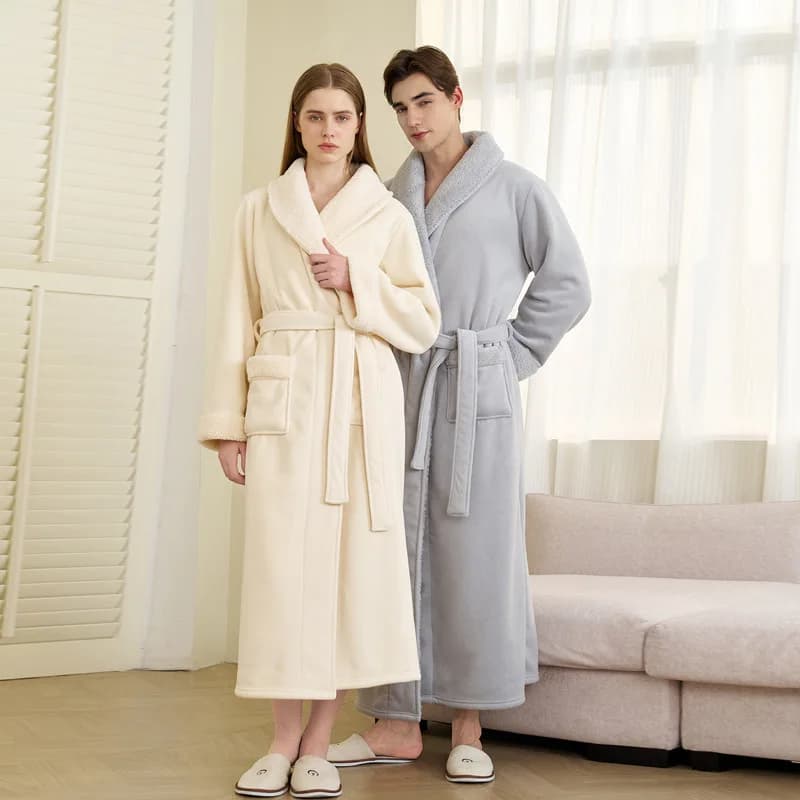 Pairs Bathrobes for Men Winter Bath Towel Pigiama Bathrobe Double layer thickened long coral fleece Pile olefin for women