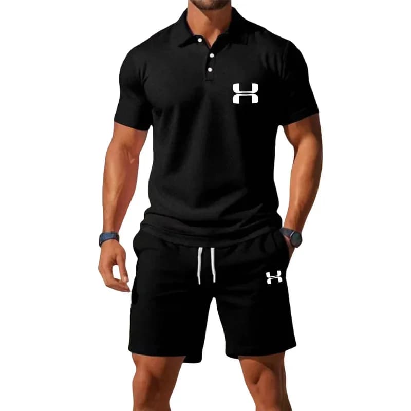 2026 Summer New Men Half Zip Polo Tracksuit 2 Piece Set Quick Dry Breathable Loose Lightweight Casual Running Sportswear Outfit