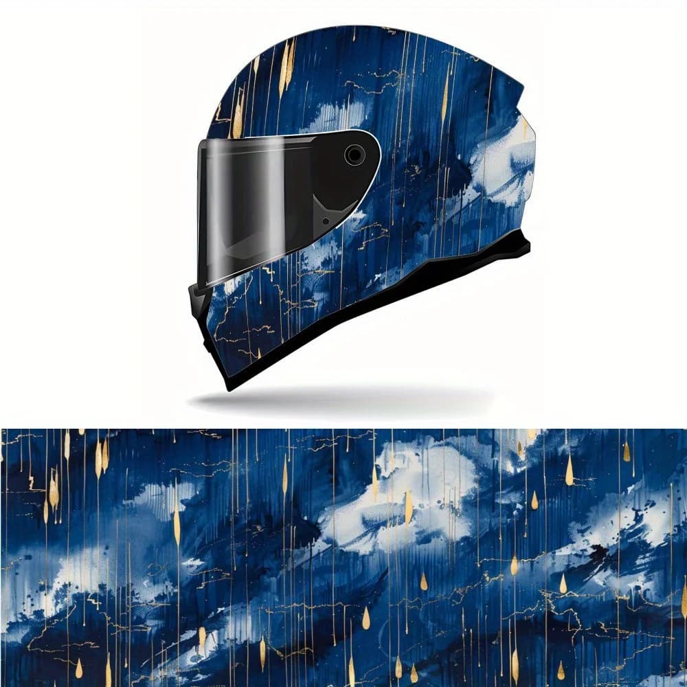 Liquid flames, blue base, dynamic design, helmet vinyl casing, waterproof removable decals for motorcycle helmets, anti-scratch