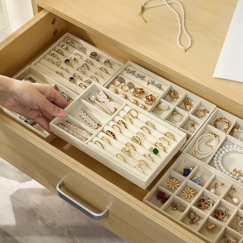 Velvet Jewelry Exhibitor Tray Portable Ring Earrings Necklace Organizer Storage Box Organizer Trays