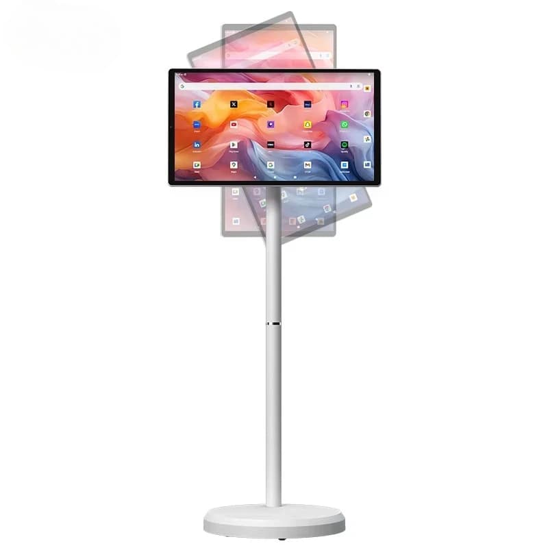 TV Portatile Smart da 21,5 Pollici con Touchscreen Android 15 e Supporto, Schermo Pubblicitario su Ruote per Casa/Campeggio/Tempo Cinema