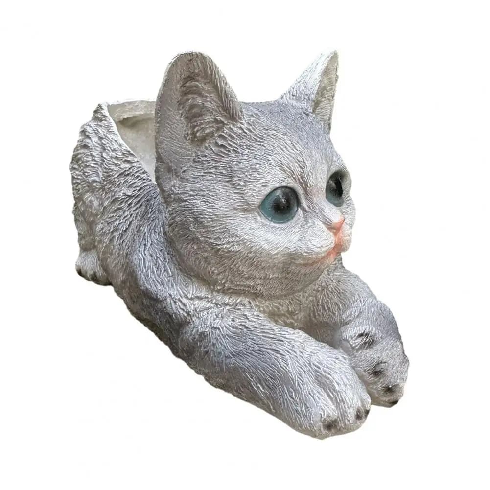 Unique Cat Shaped Vase Resin Cat Planter Adorable Flower Pot Cute Indoor Outdoor Plant Holder Garden Yard Home Desk Decor Gift