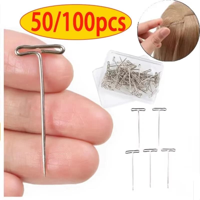 AttireTrove50/100Pcs 27/32/38/45/51MM T Pin Needles Wig Making T Pins For Blocking Knitting Assorted Sizes T-Pins