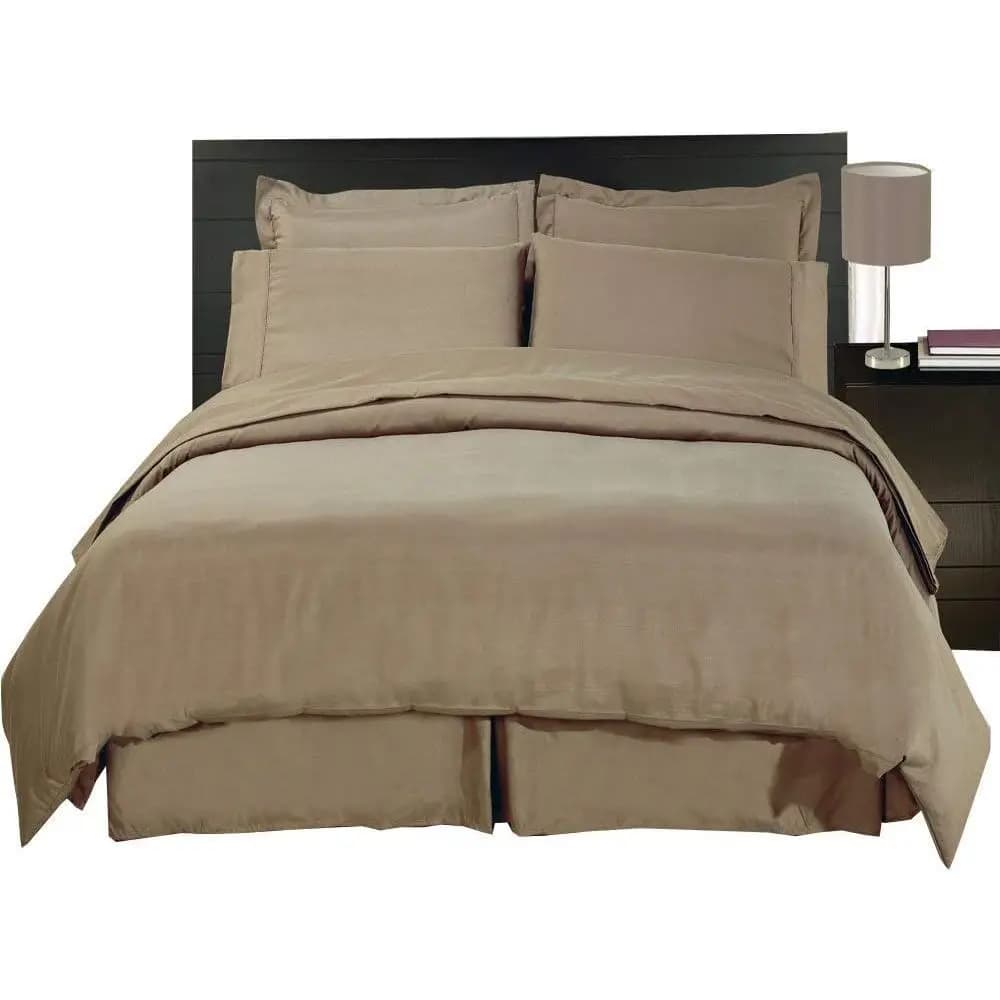 Set di Biancheria da Letto King Size 8 Pezzi: Lenzuola in Cotone 600 Fili, Piumino, Copripiumino Marrone Tinta Unita