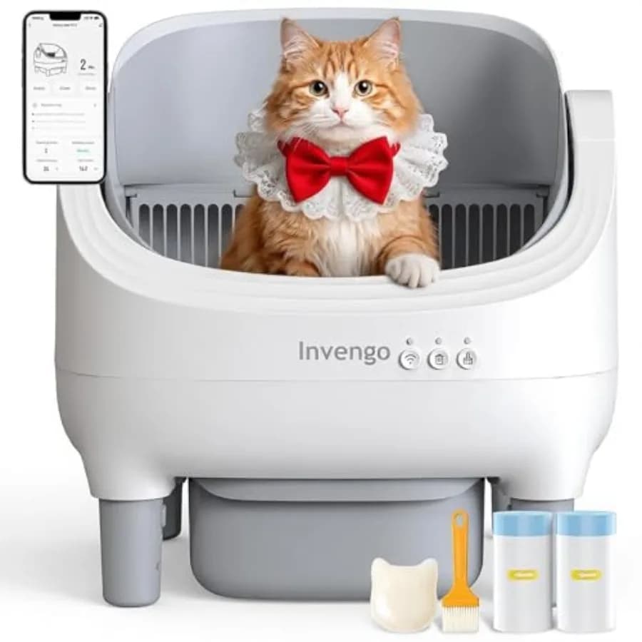 Self Cleaning Litter Box, Open Top Automatic Litter Box with App Control for Multiple Cats, Safety Sensors Protection, Odor Con