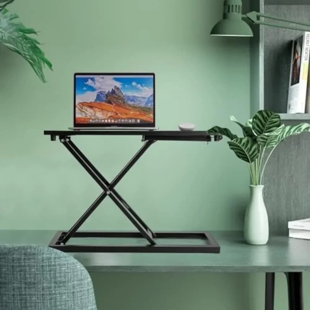 Per convertitore da scrivania in piedi nero opaco, alzata da scrivania in piedi sul tavolo, piano da tavolo ad altezza regolabile per laptop