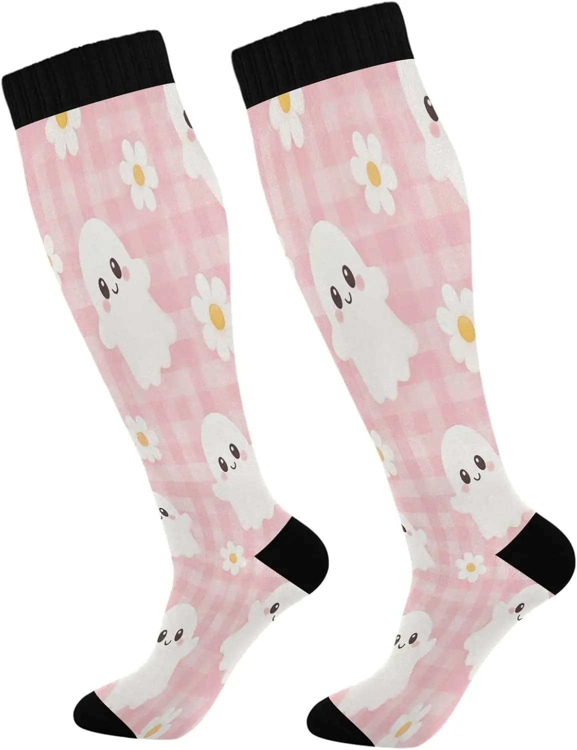 Happy Halloween Compression Socks for Women Men 20-30mmHg Knee High Athletic Stockings, Running Cycling Sport