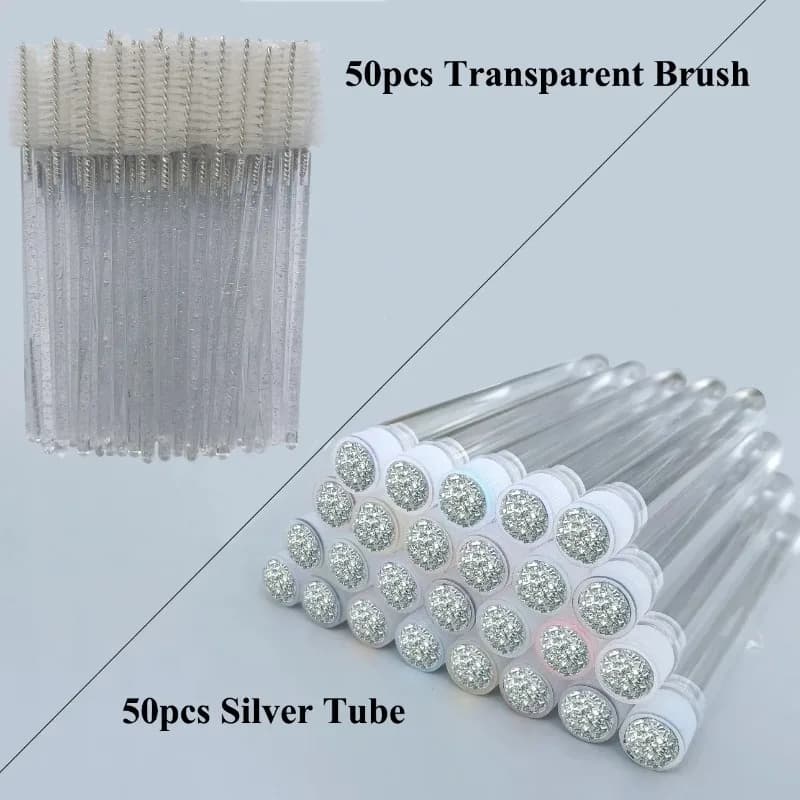 50 Pezzi Spazzole per Ciglia Riutilizzabili con Tubetto, per Extension Ciglia, Bacchette Monouso per Mascara, Applicatore per Sopracciglia