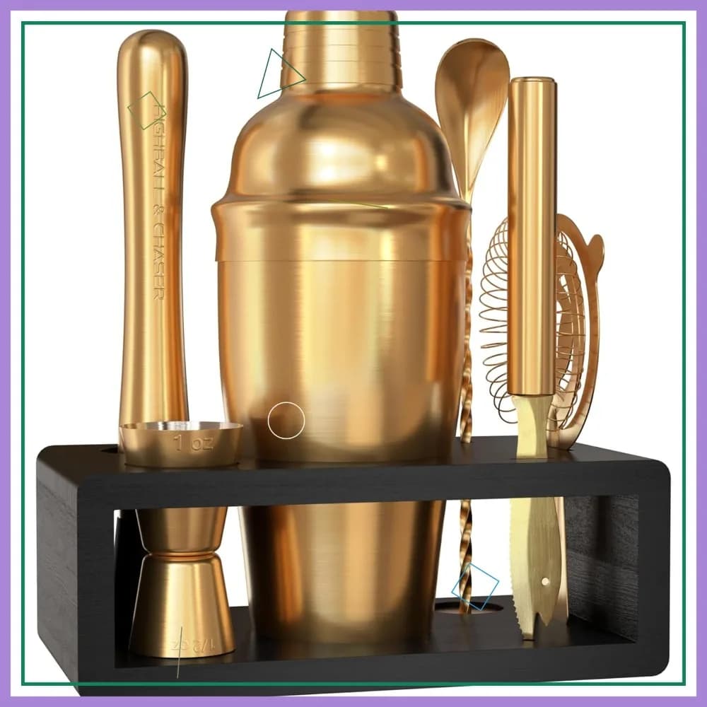 Set Shaker per Cocktail in Oro Antico con Kit da Barman e E-Book con 30 Ricette per Mixology Domestica