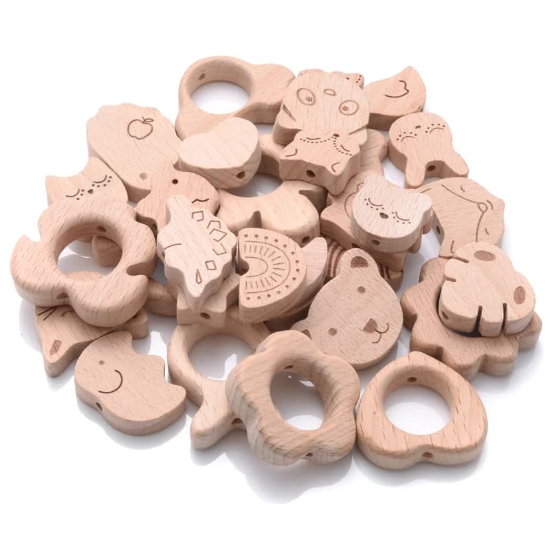 10 pz Perline di Legno di Faggio Naturale Gatto Cuore Farfalla Arcobaleno Gatto Massaggiagengive Perline per Collana Del Bambino Ciuccio Catena Artigianato Gioielli