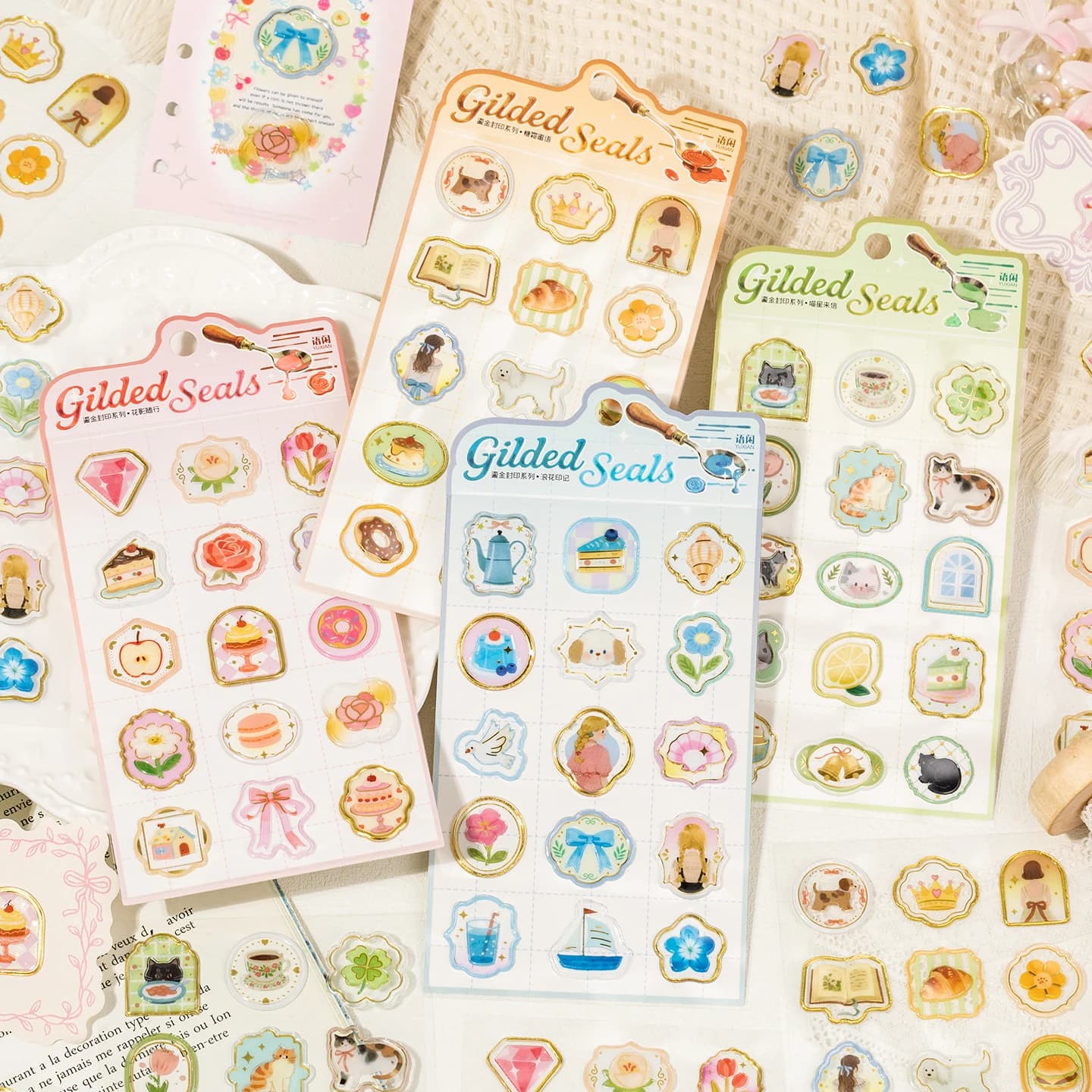 Mr.Paper PVC Clear Sticker Sheet, Golden Wax Seal Stamp Stickers for Phone Case Scrapbooking DIY Decoration, Craft Supplies