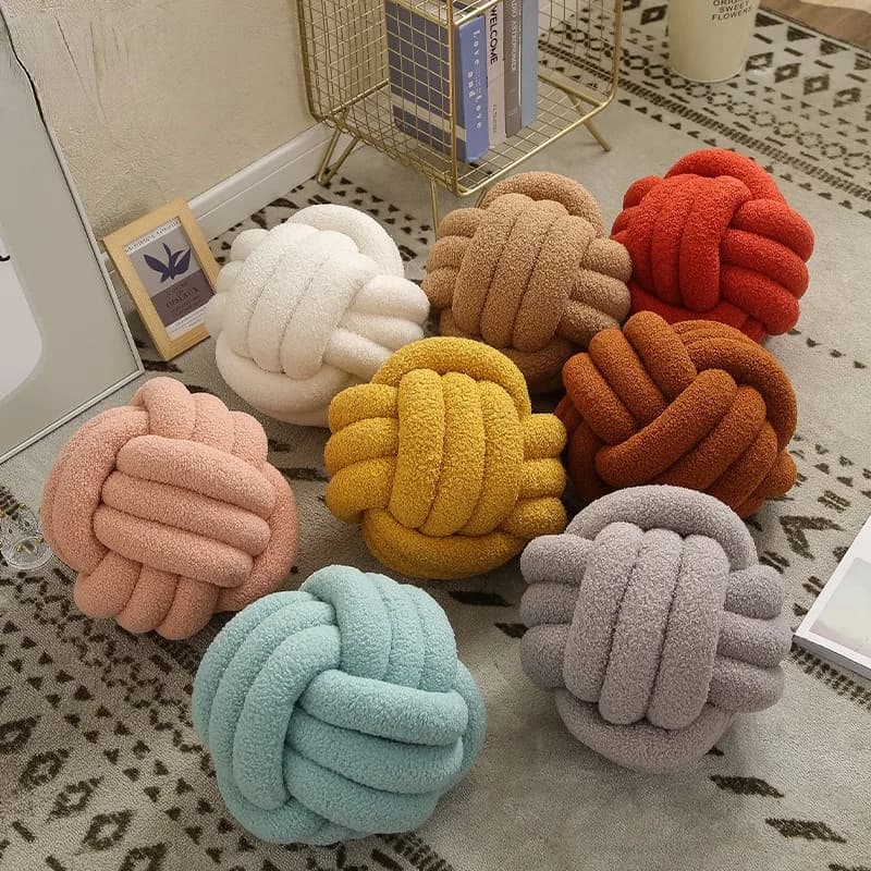 Cuscino a Sfera Annodato a Mano in Velluto Morbido, Decorativo e Accogliente per Letto, Soggiorno e Divano