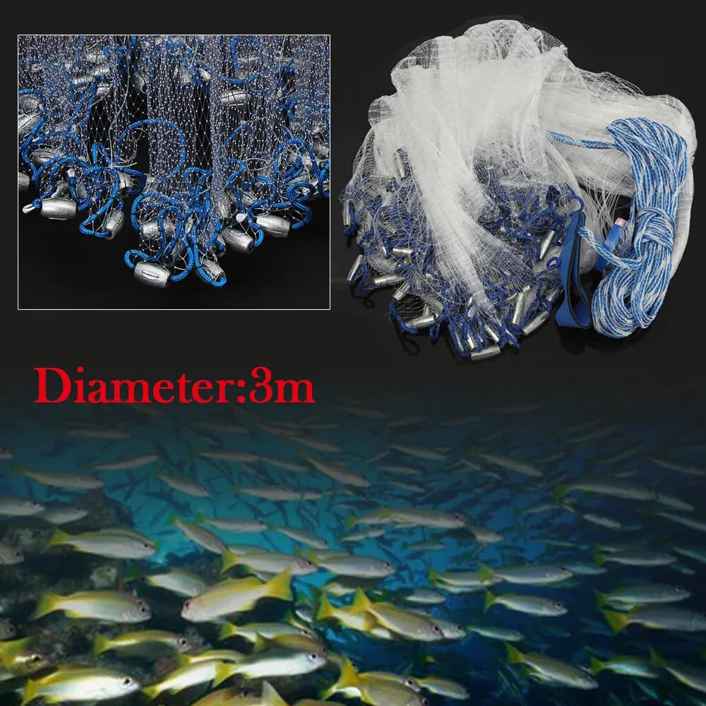 Esca per rete da pesca da 10 piedi, facile da lanciare, in nylon resistente, con linea di trappole, rete USA