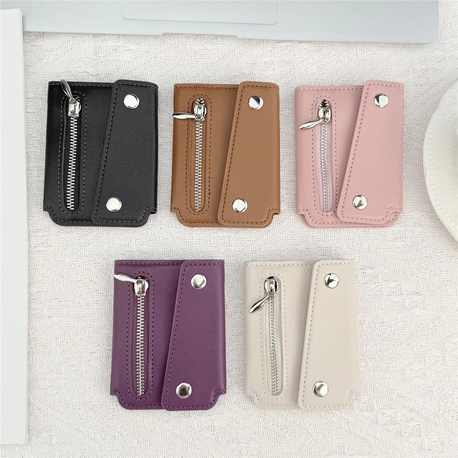 Back Wall decal PU Leather Card Holder Card Holder Laptop Wall decal Universal Card Holder Foldable Zippered Desktop Wallet