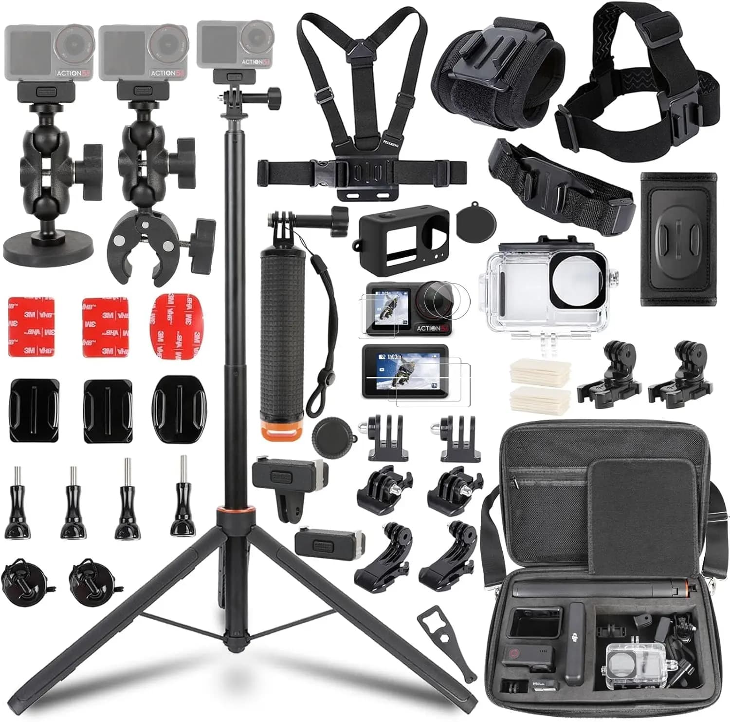 Kit di Accessori per Custodia da Trasporto con Cintura e Treppiede Selfie Stick da 135 cm