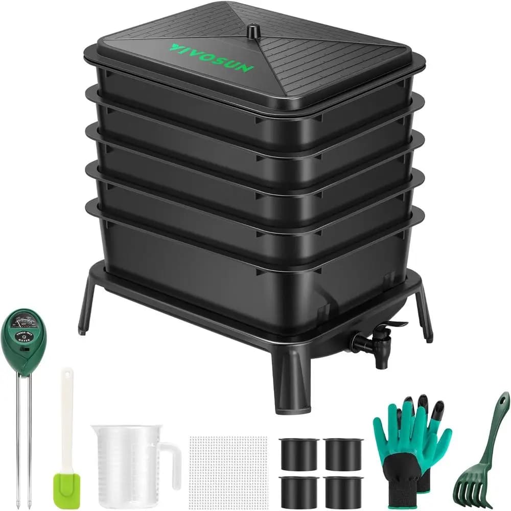 Composter per Vermi da 50 Litri con Facile Installazione e Kit di Accessori per un Efficiente Riciclo dei Rifiuti Alimentari