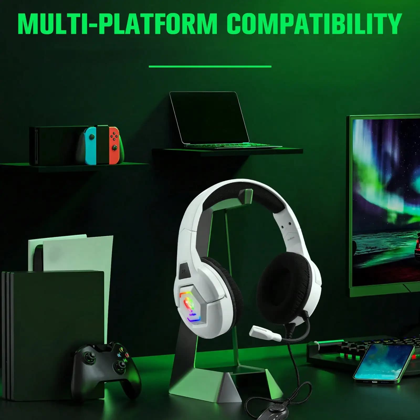 S100 Over-Ear Gaming Headphones with Microphone, RGB Lighting, Convenient to Wear, Ready to Use Plug-and-Play