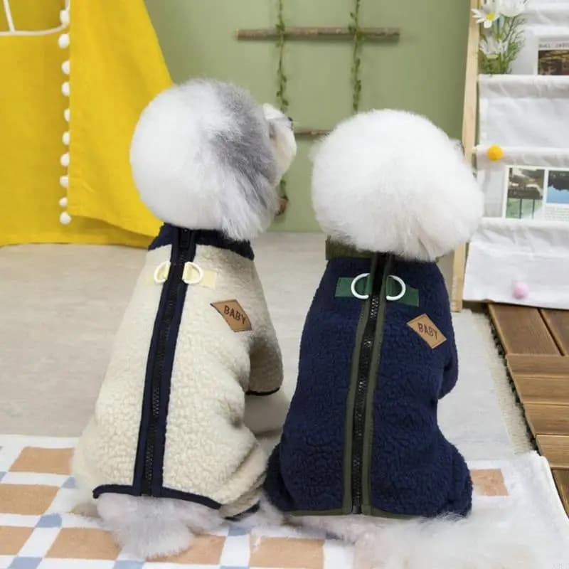 Winter Dog Jackets Fleece Outerwear Soft Warm Coat 4 Leg Jumpsuit with Leash Hook X3UC