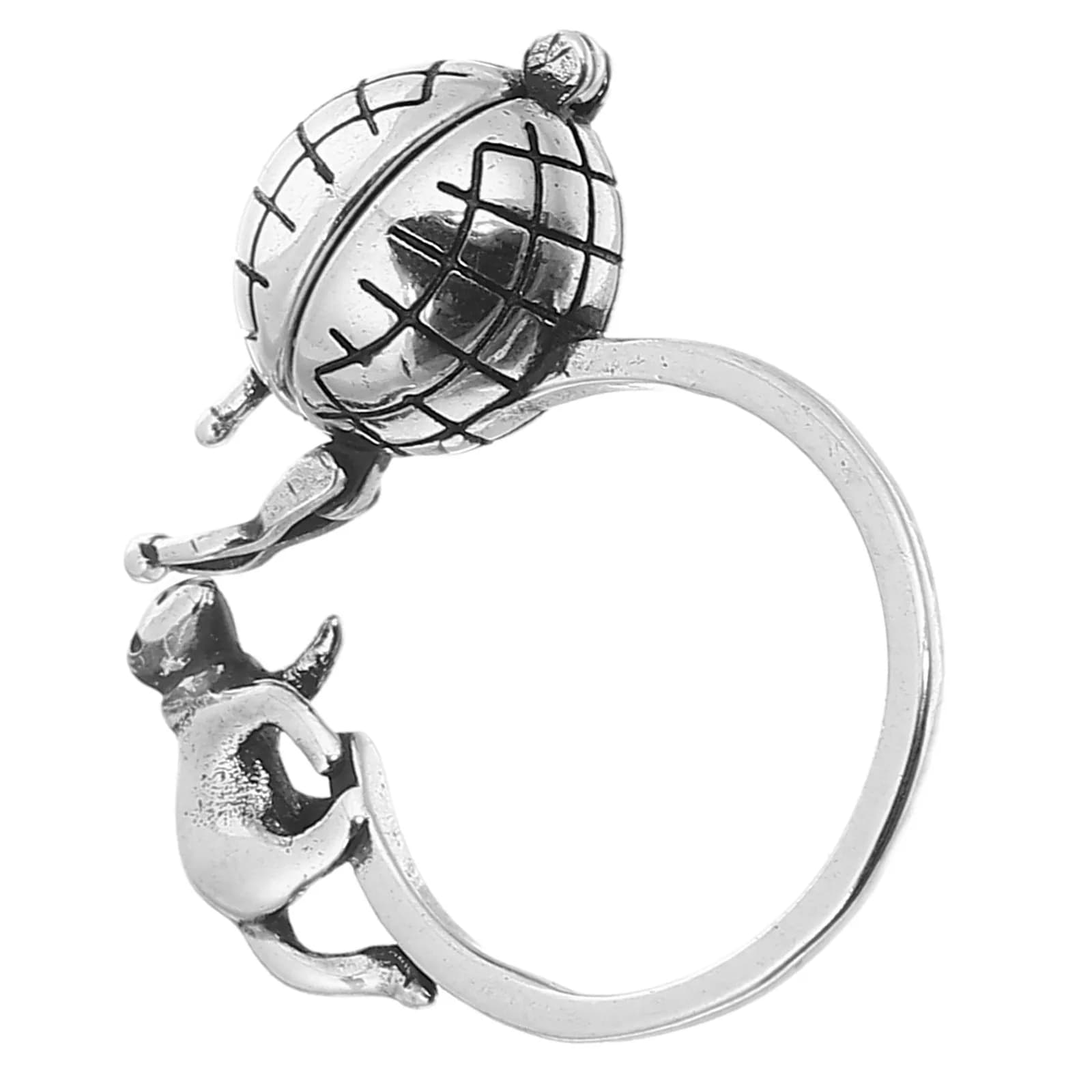 Cat Aromatherapy Ring Vintage Style Hollow Craft Adjustable Open Finger Jewelry Portable Essential Oil Diffuser for Women Men