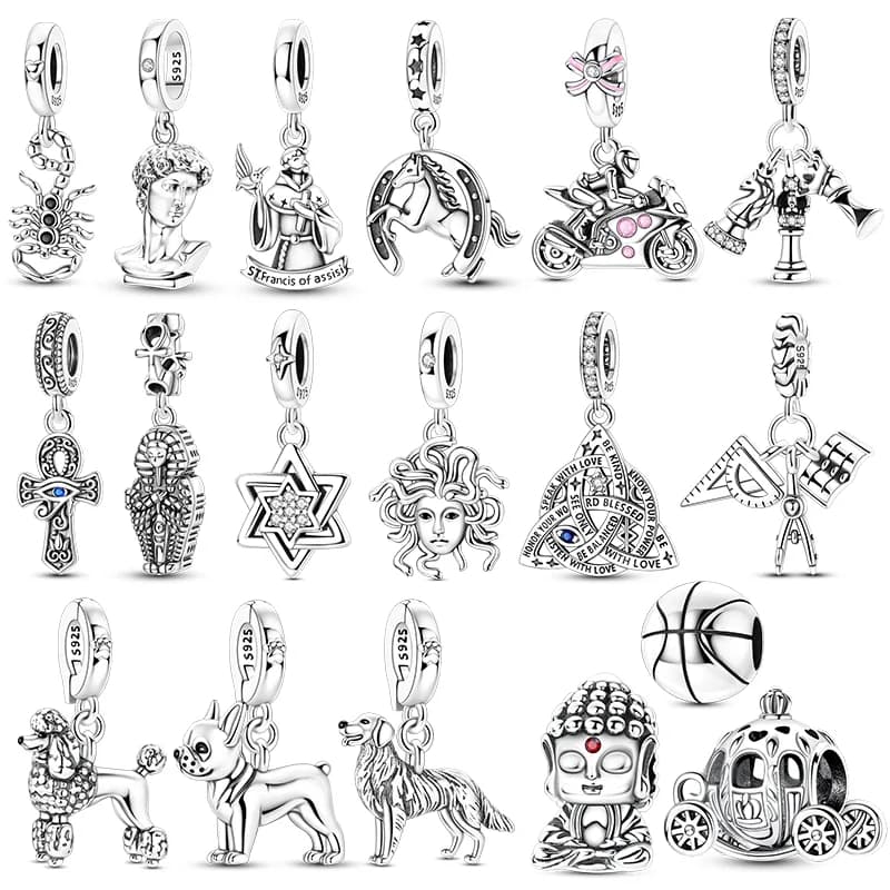 925 Silver Charms Beads Horseshoe Motorcycle Poodle Chinese Chess Hexagram Dangle Fit Original Bracelet Women Jewelry Gift DIY