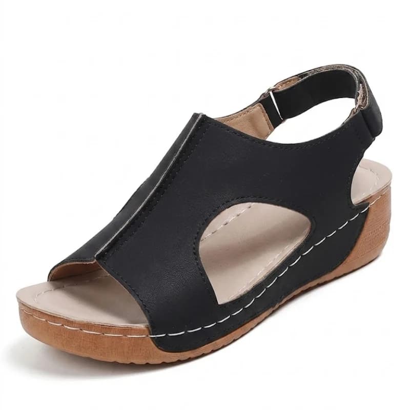 Summer Plus Size Women's Sandals, Stitching Design, Breathable, Velcro Closure, Hollow Out, Wedge Heel, for Vacation & Walking