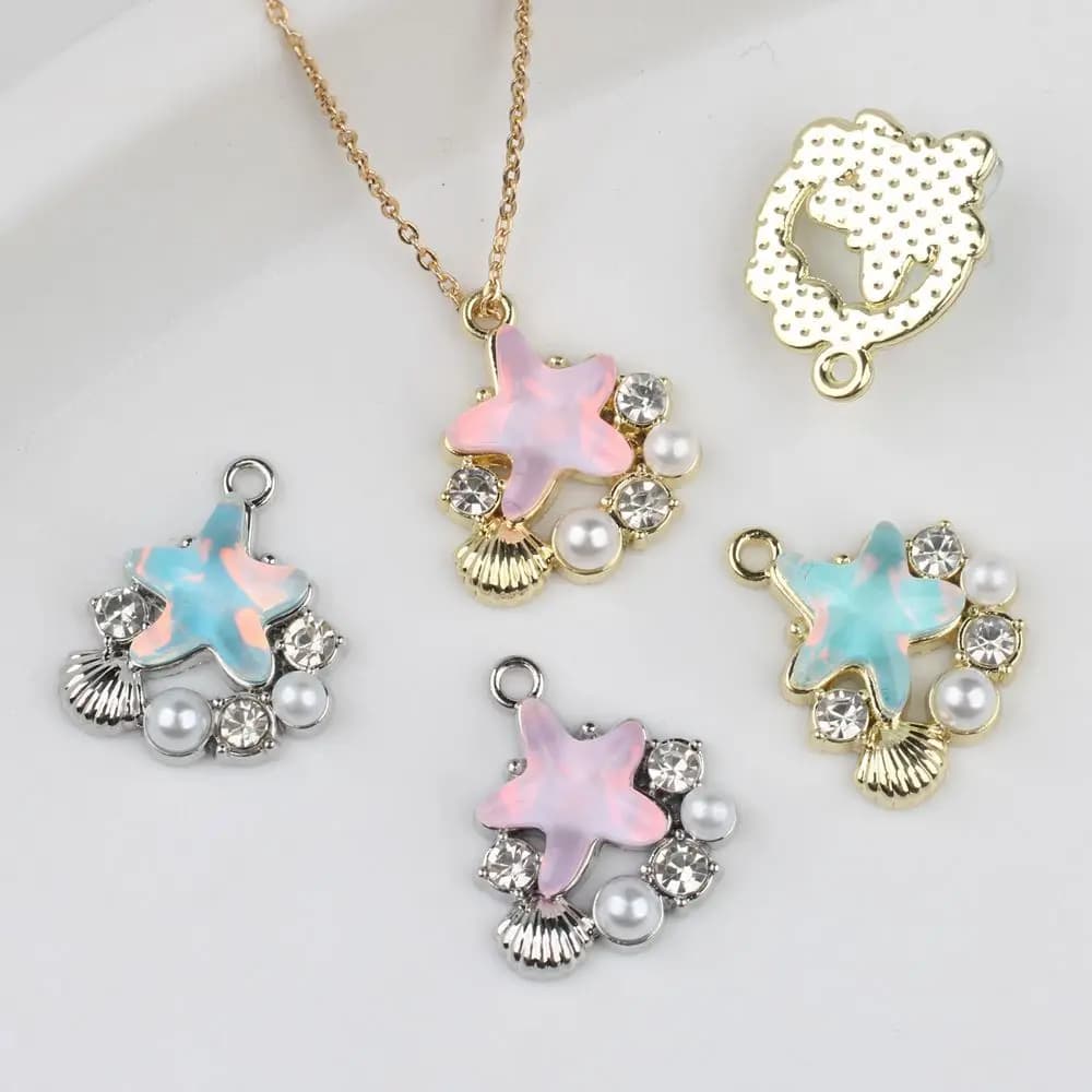 6 pcs/lot 17*14 MILLIMETRIES In Rhinestone Pearl Resin Zinc Alloy Inlaid Star Ring Pendants And FAI Pendants From The Bracelet Earrings Accessories