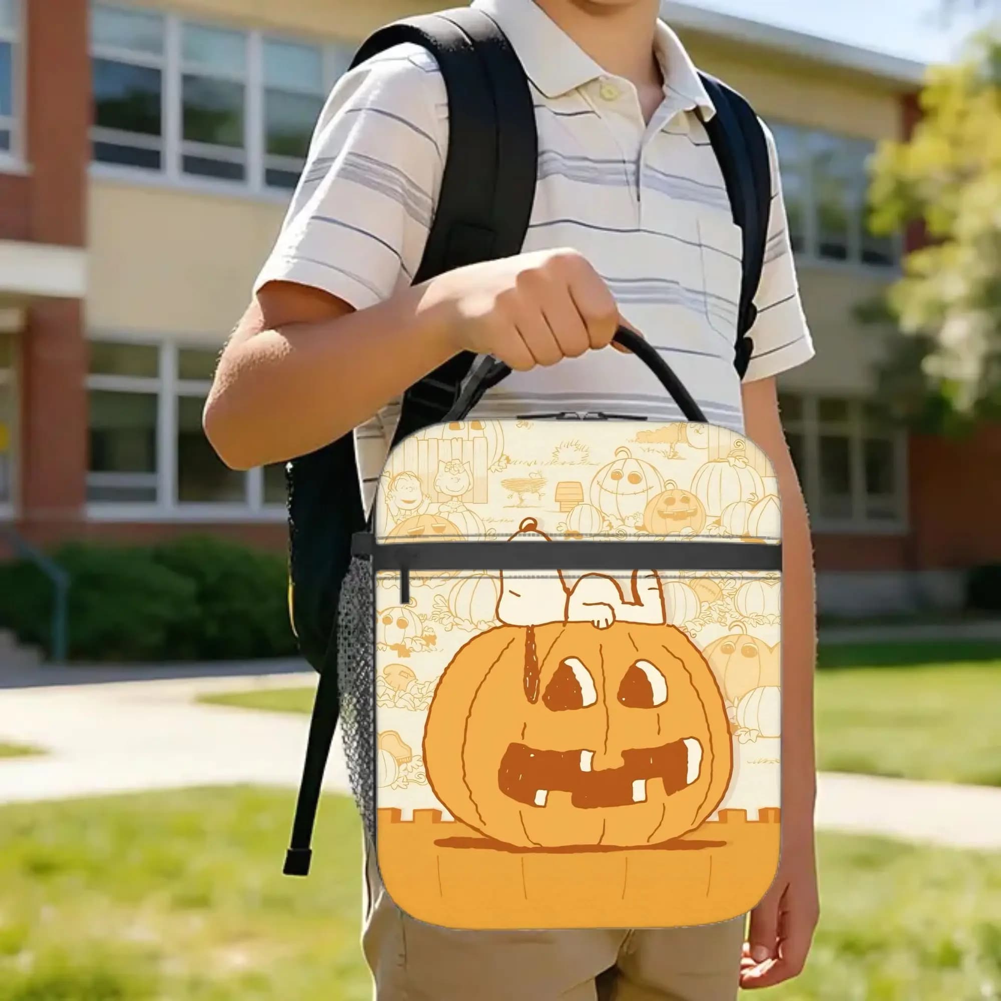 Halloween S-Snoopys Insulated Lunch Bags Thermal Bag Reusable,Lunch Container Pumpkin Large Lunch Box Tote Food Bag Work Outdoor