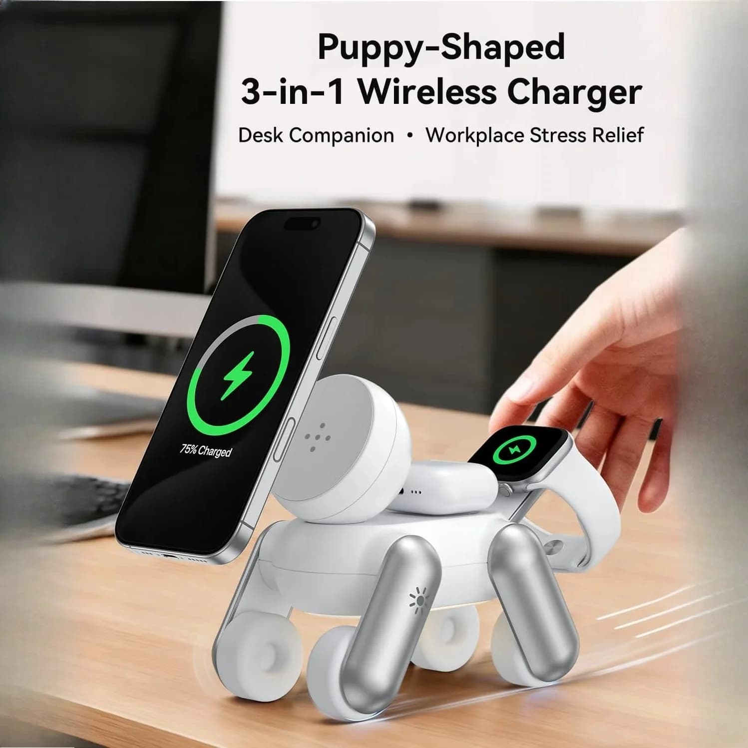 3-in-1 Magnetic Wireless Charger Robot Dog Holder Multi-Function Fast Charging Station for MagSafe iPhone iWatch Airpods Pro